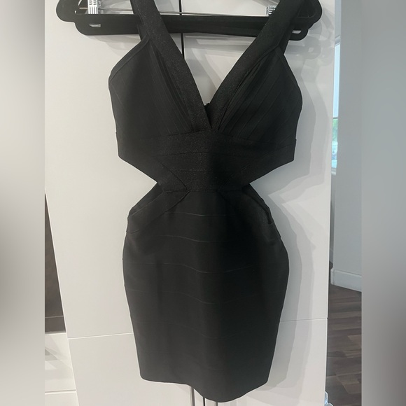 Bebe Bandage Black Cut-Out Dress with Shimmer - Picture 1 of 3